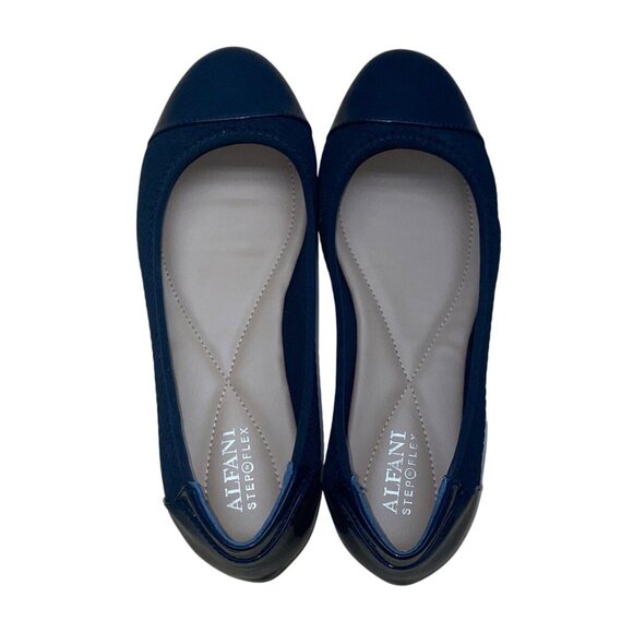 Alfani Womens Navy Quilted Fabric Patent Toe Cap Slip-On Tavii Flats Sz 7.5M - Picture 6 of 8